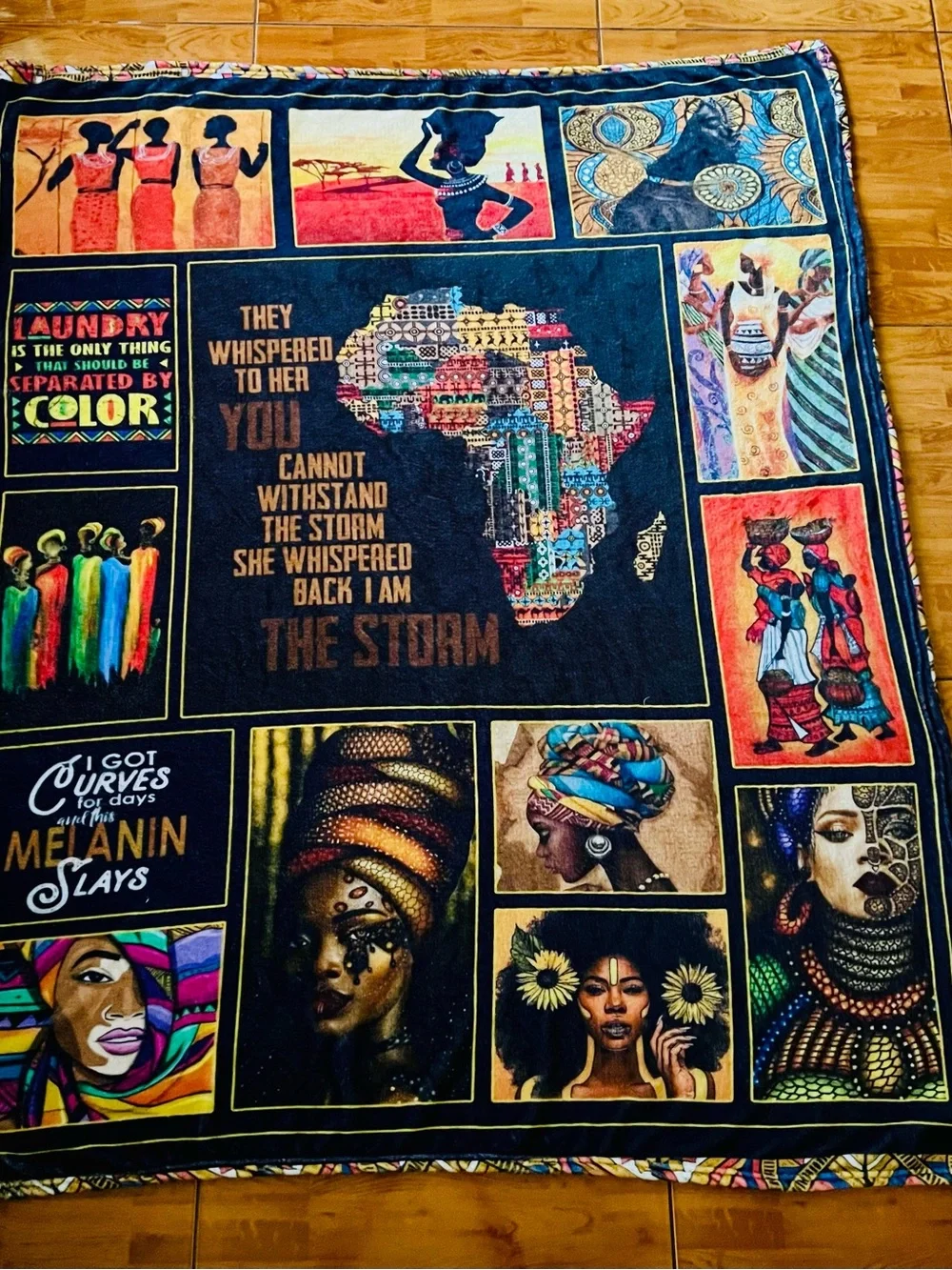 Blank NYC Black Multi-Color African Patchwork Throw